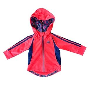 Adidas | Sporty Hooded Full Zip Jacket | Neon Red and Navy Blue | 9 months
